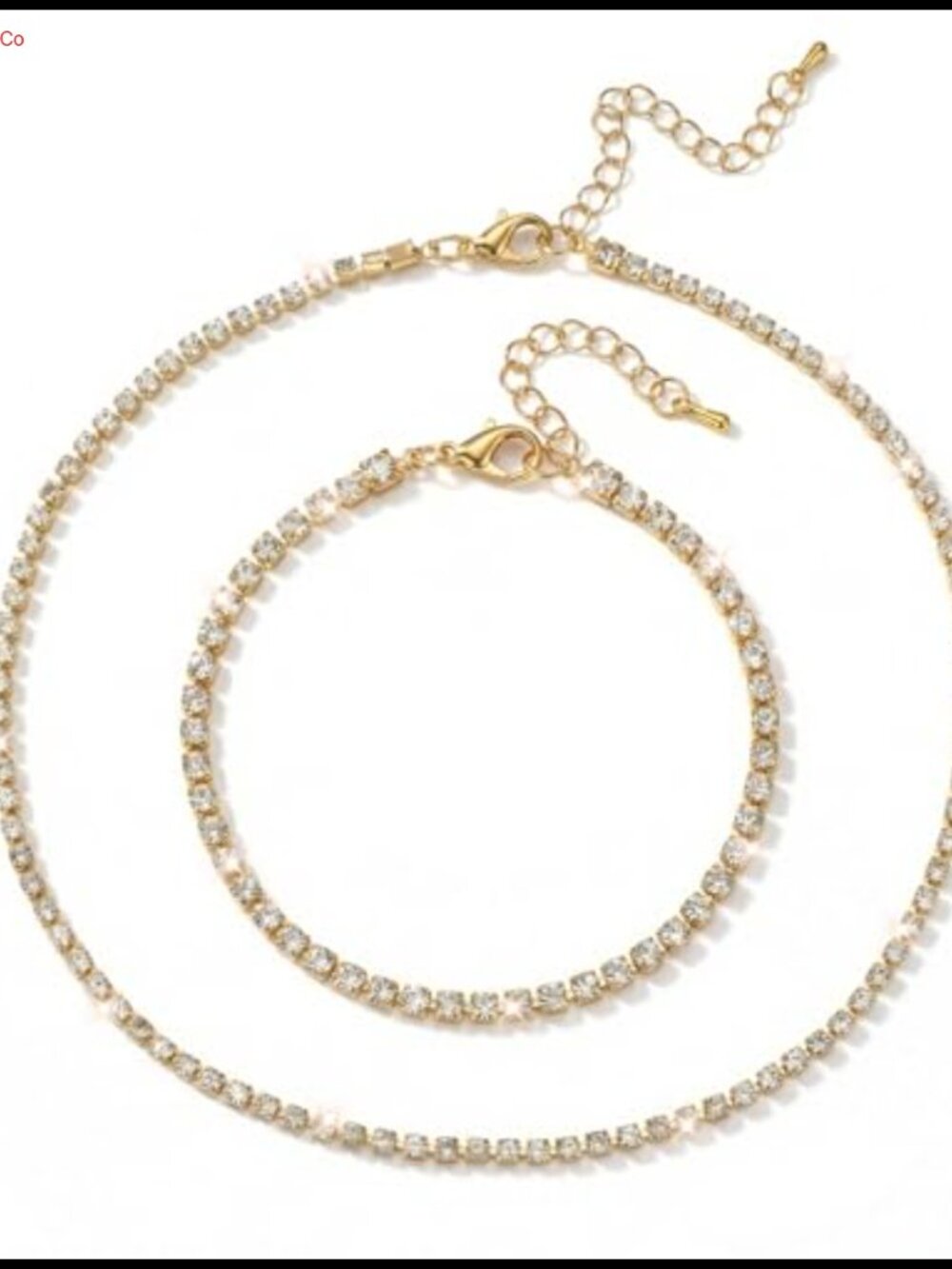 Gold Tennis Necklace & Bracelet Set Rhinestone Choker Wedding Jewelry